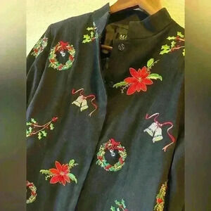 MAK New York Womens 6 Embroidered‎ Christmas jacket mandarin collar black fitted